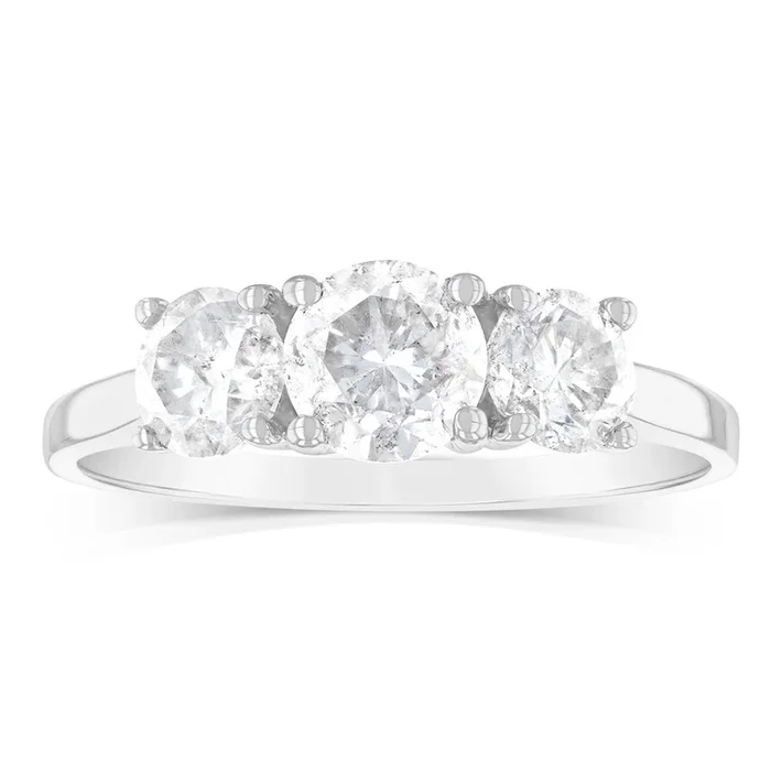 14ct White Gold 1.5 Carat Diamond Trilogy Ring with 3 Round Brilliant Cut Diamonds