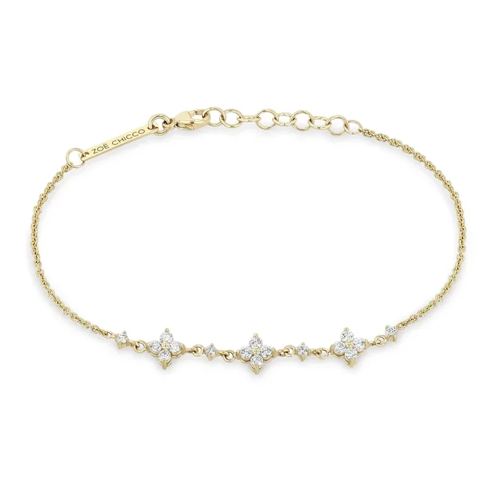 14k 3 Diamond Quad & Linked Prong Diamond Segment Bracelet