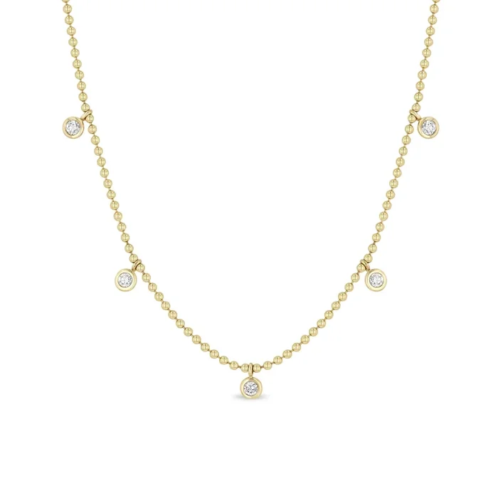 14k 5 Dangling Floating Diamond Station Bead Chain Necklace