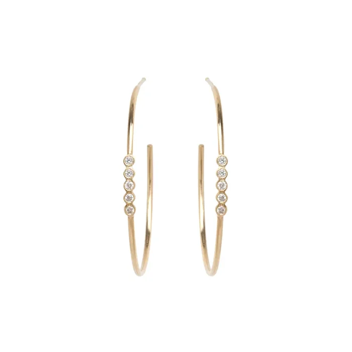 14k 5 Diamond Bezel Medium Hoops