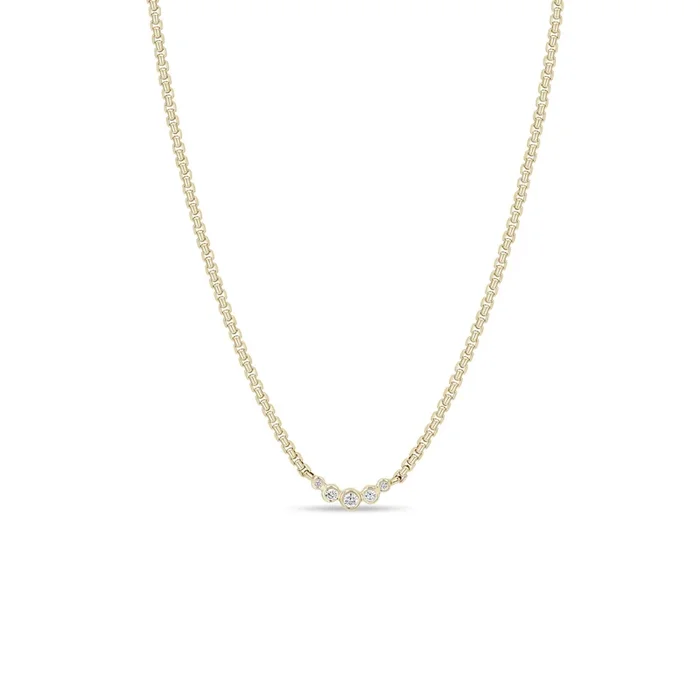 14k 5 Graduated Diamond Bezel Small Box Chain Necklace