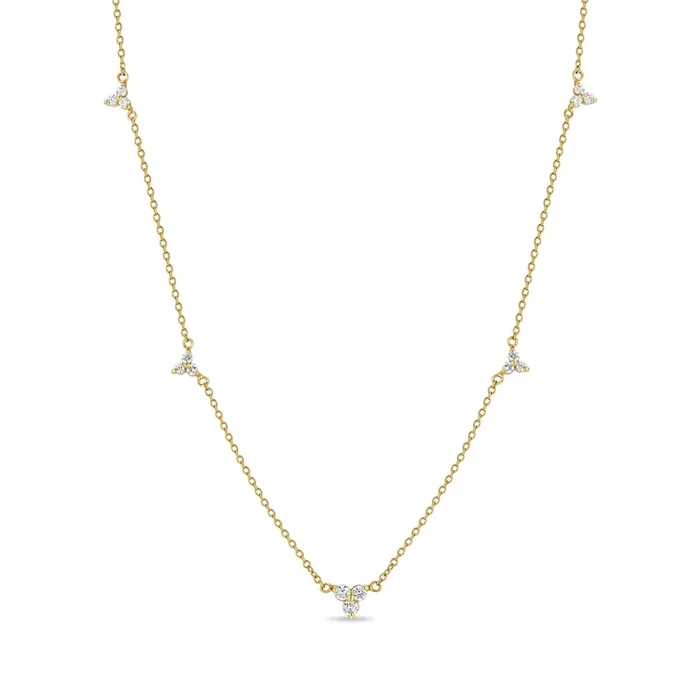14k 5 Graduated Diamond Trio Station Necklace