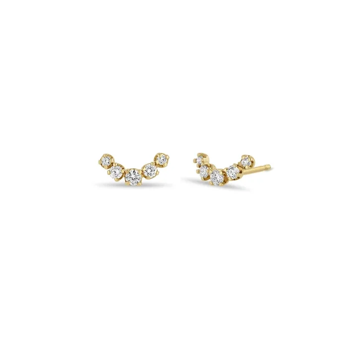 14k 5 Graduated Prong Diamond Curve Studs