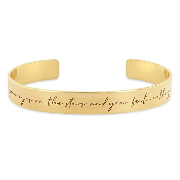14k “keep your eyes on the stars and your feet on the ground” Mantra Wide Cuff Bracelet