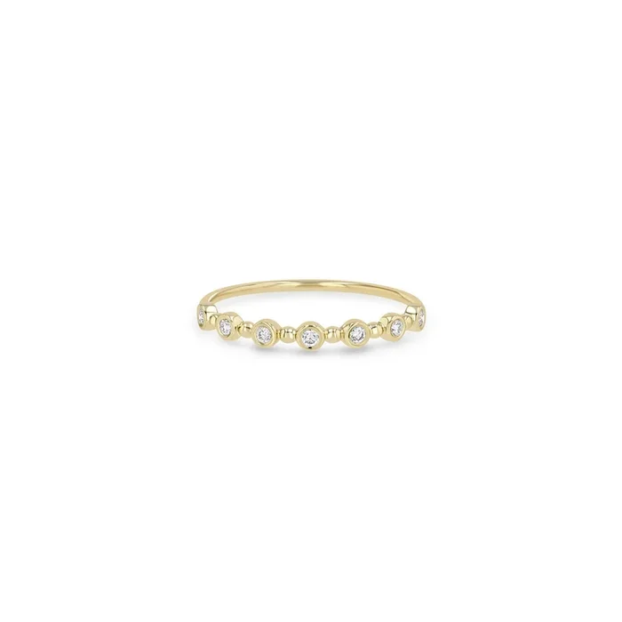 14k Alternating Diamond Bezel & Bead Ring