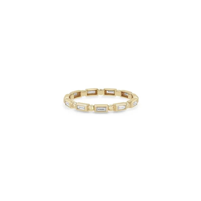 14k Bead & Baguette Diamond Eternity Band Ring