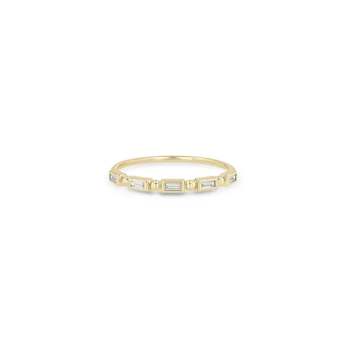 14k Bead & Baguette Diamond Ring