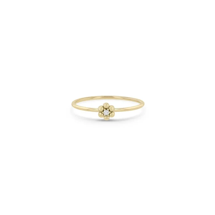 14k Beaded Diamond Flower Ring