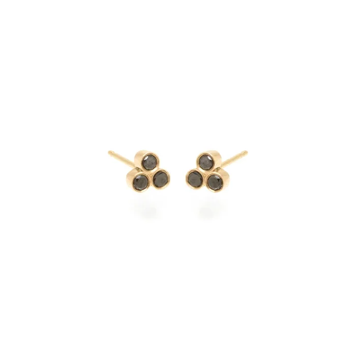 14k Black Diamond Bezel Trio Studs
