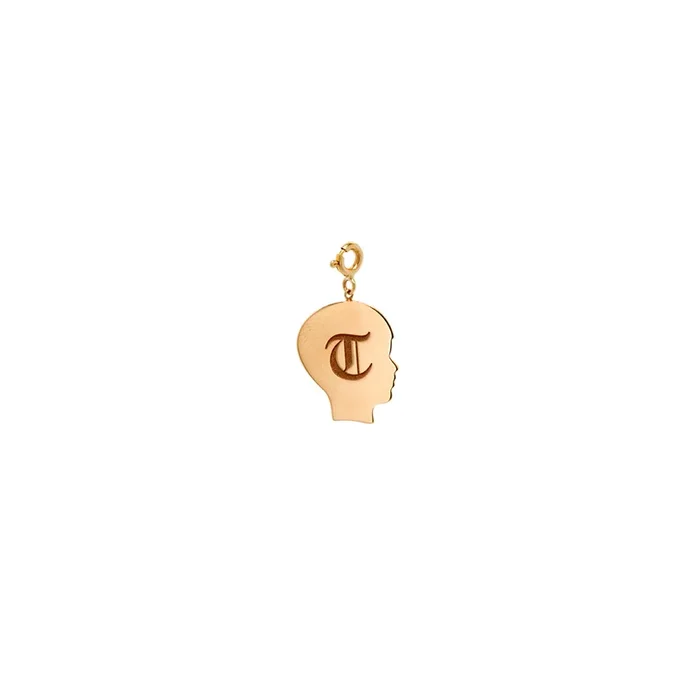 14k boy silhouette initial charm on spring ring