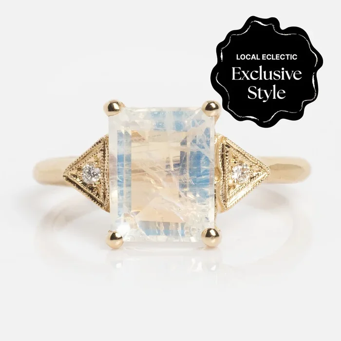 14k Celestia Rainbow Moonstone and Diamond Ring