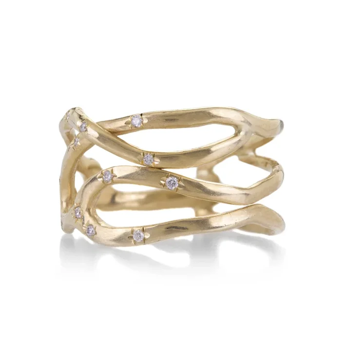 14k Coral Branch Ring with Diamonds