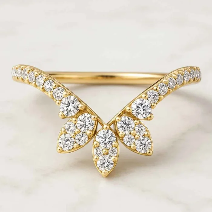 14K Curved Marquise Shape Lab Diamond Half Eternity Wedding Band