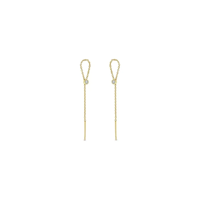14k Diamond Bezel Loop Threader Earrings