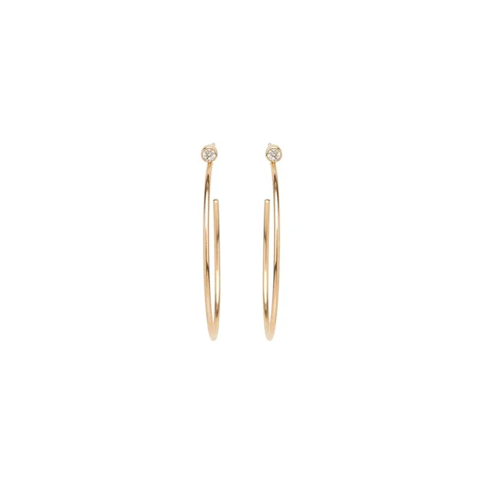14k Diamond Bezel Medium Hoops