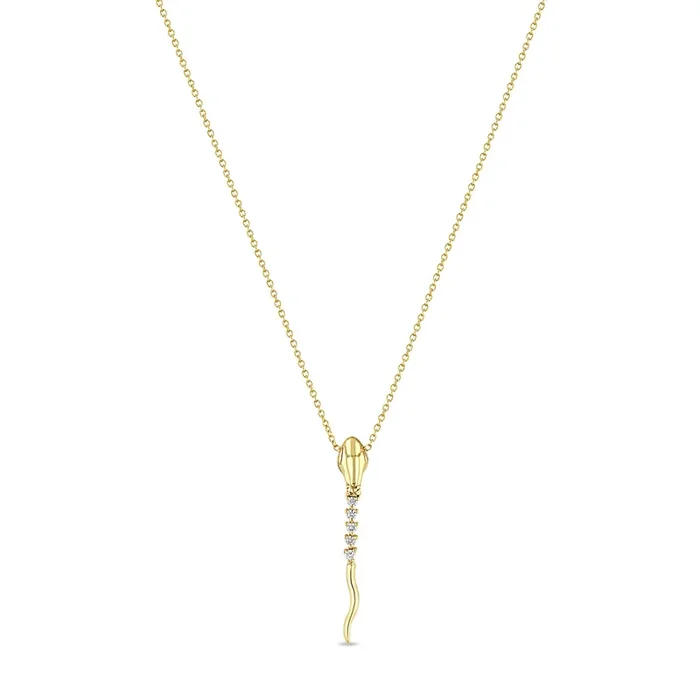 14k Diamond Tennis Snake Drop Pendant Necklace