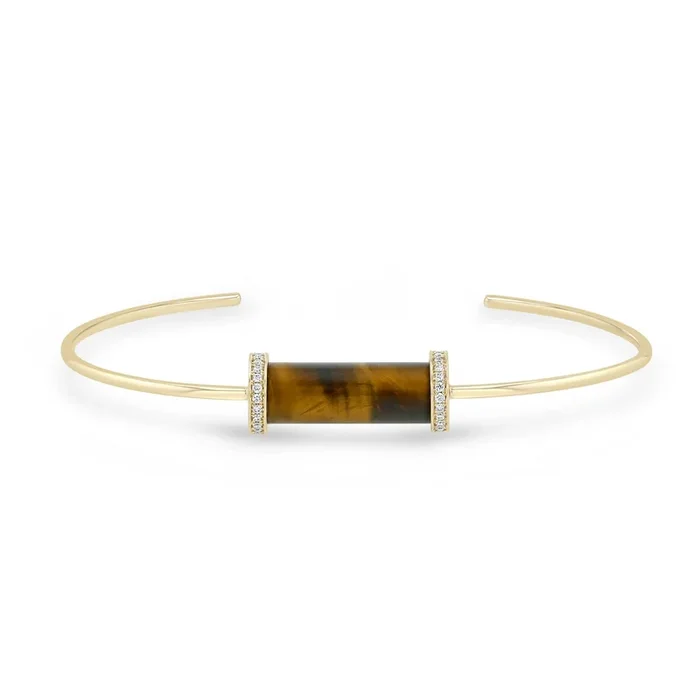 14k Diamond Tiger Eye Tube Cuff