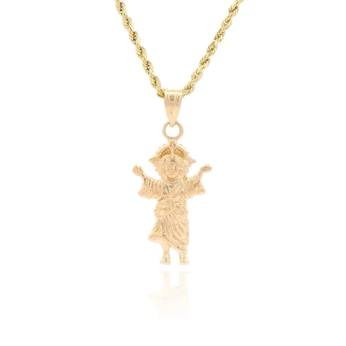 14K Divino Niño Pendant W/ Hollow Rope Chain (22” Inches) JTJ™