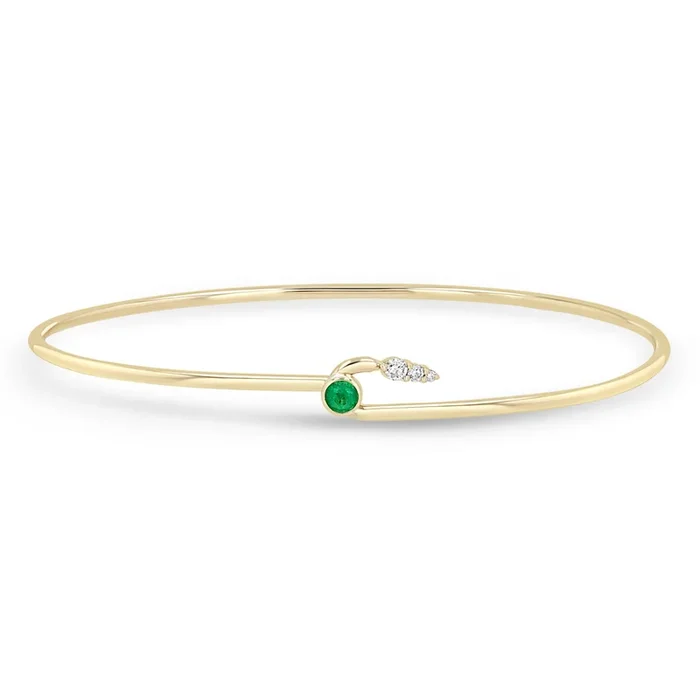 14k Emerald Bezel with Graduated Diamond Hook Cuff Bangle