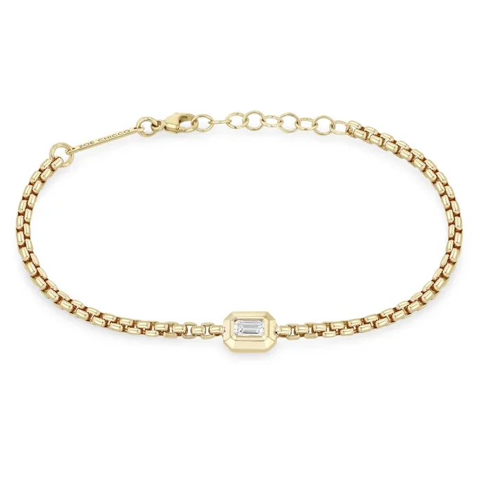 14k Emerald Cut Diamond Medium Box Chain Bracelet
