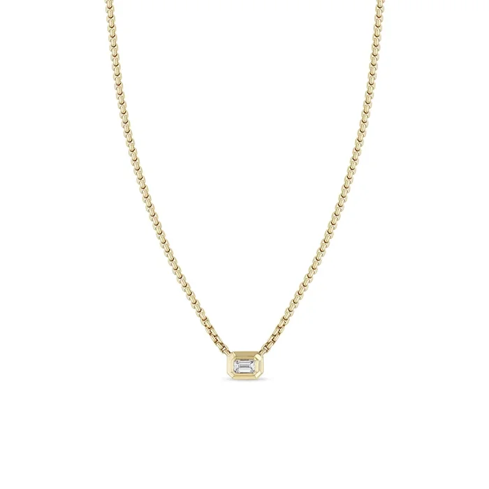 14k Emerald Cut Diamond Small Box Chain Necklace