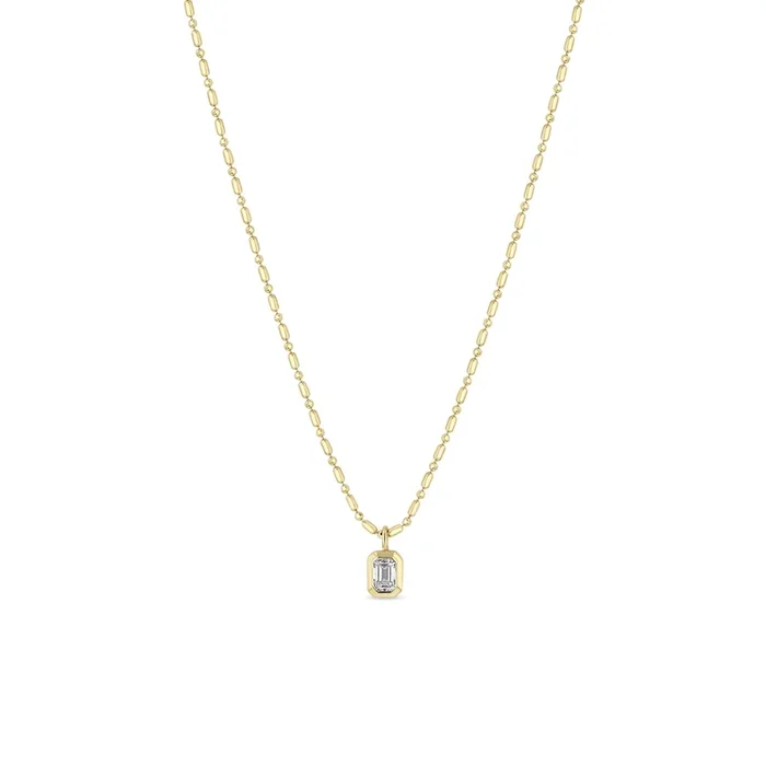 14k Emerald Cut Diamond Tube Bar Chain Necklace