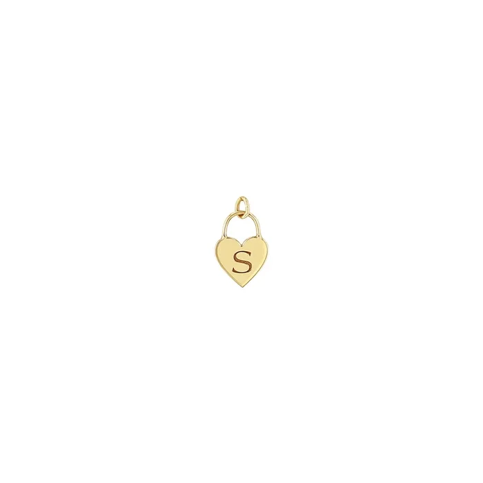 14k Engraved Initial Heart Padlock Charm Pendant