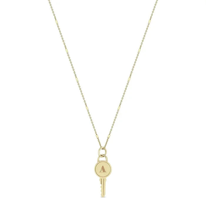 14k Engraved Initial Letter Key Pendant Necklace