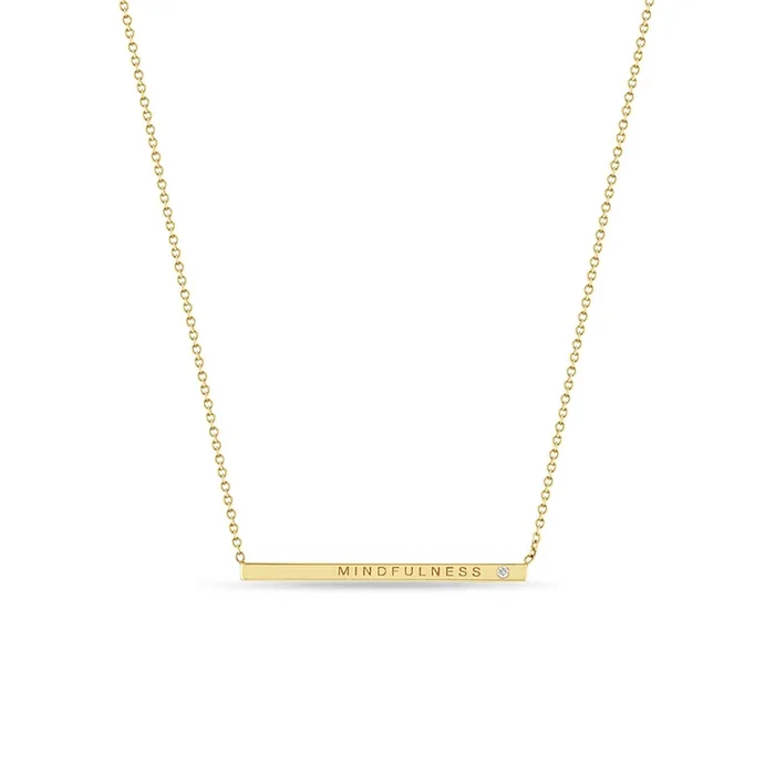 14k Engraved Thin ID Bar Necklace with Diamond