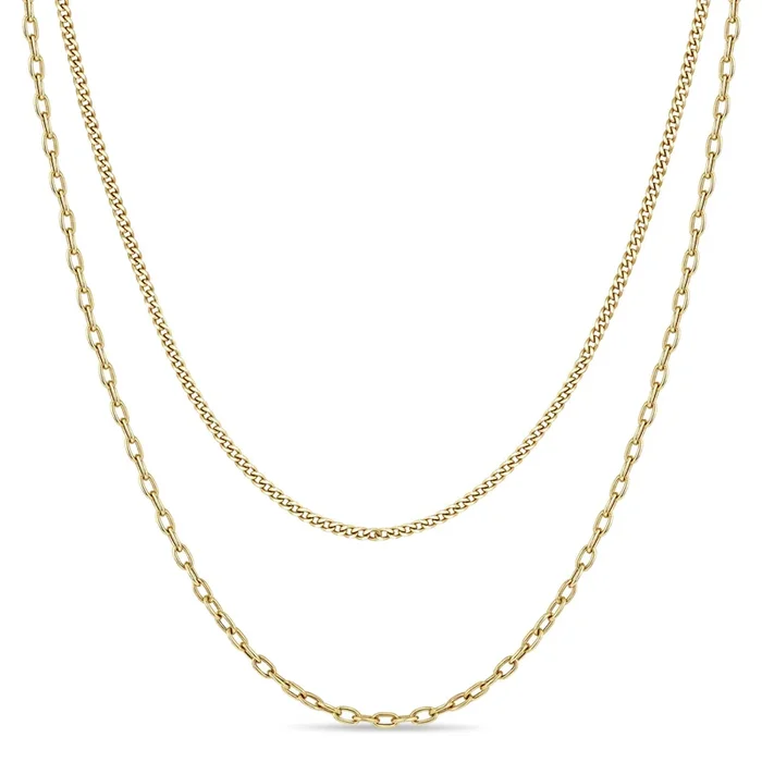 14k Extra Small Curb Chain & Square Oval Link Layered Necklace – SALE