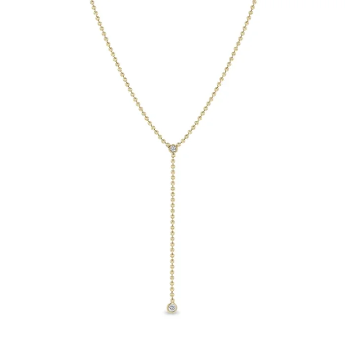 14k Floating Diamond Bead Chain Lariat Necklace
