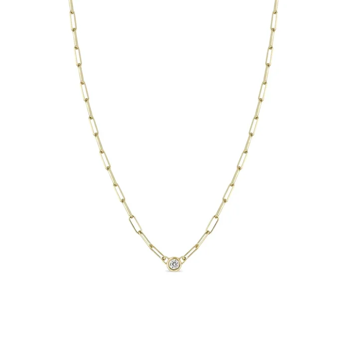 14k Floating Diamond Small Paperclip Chain Necklace