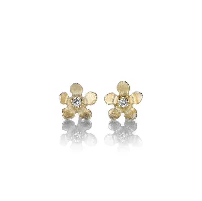 14k Flower Studs with Diamonds