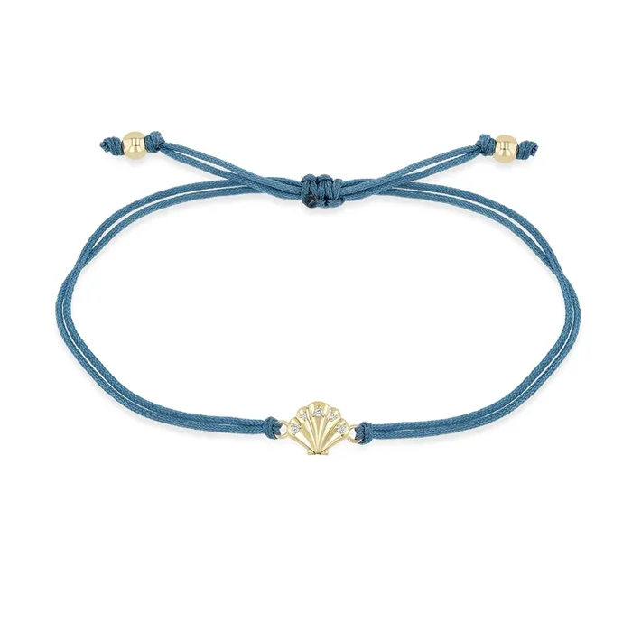 14k Gold & Diamond Seashell Thick Cord Bracelet