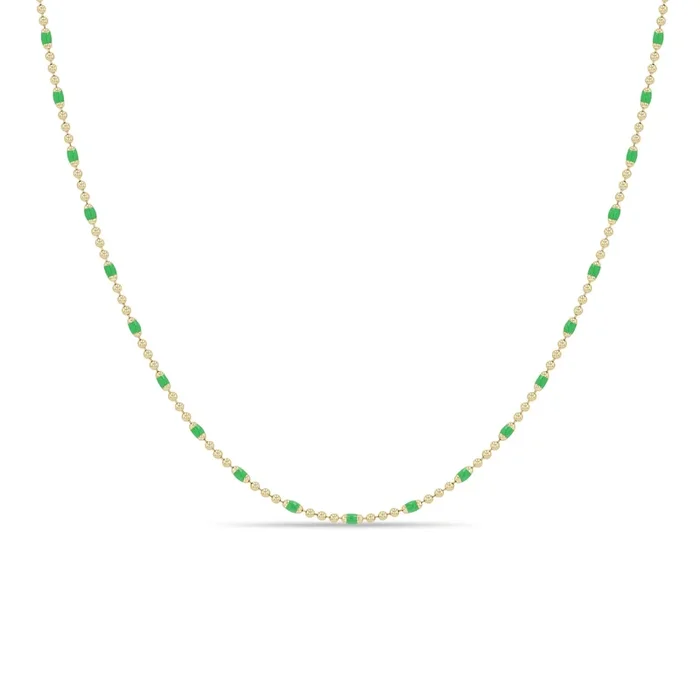 14k Gold & Green Enamel Tube Bar Chain Necklace