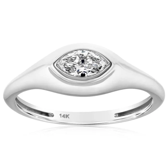 14K Gold .27 CTW Marquise Solitaire Ring