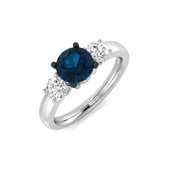 14K Gold 3-Stone Blue Diamond Ring with White Diamonds (Blue Diamonds 1.36 cts., White Diamonds 0.5 cts.)