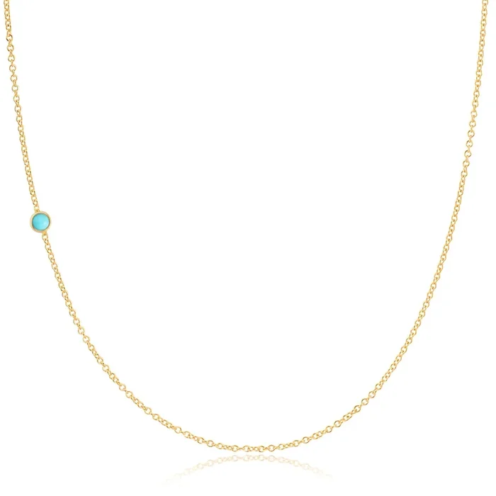 14K Gold Asymmetrical Birthstone Necklace – Turquoise (December)