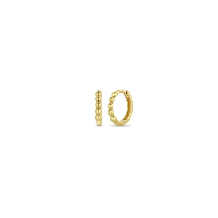 14k Gold Beaded Hinge Huggie Hoop