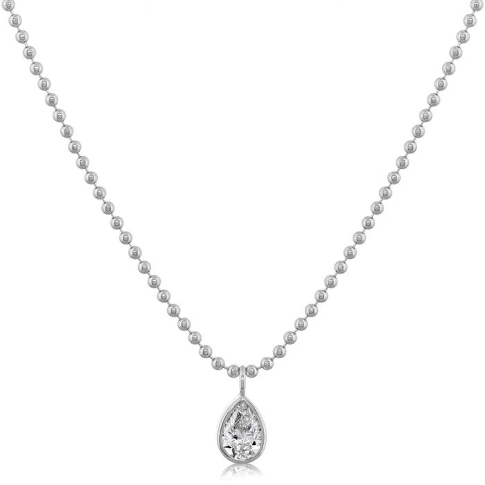 14K Gold Bezel-Set Pear Shape Diamond Solitaire Pendant