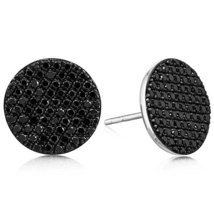 14K Gold Black Diamond Pave Disc Earrings