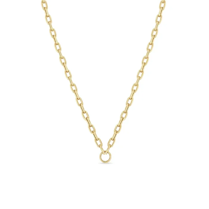 14k Gold Circle Medium Square Oval Chain Necklace