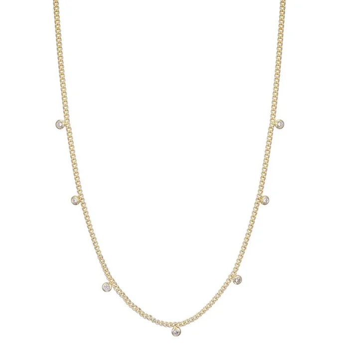 14k Gold CZ Plated Droplet Curb Chain Necklace