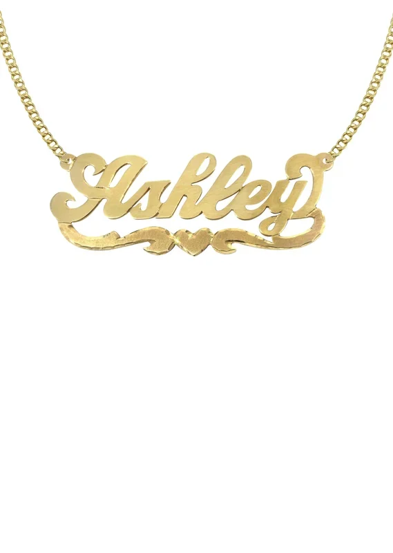 14K Gold Diamond Cut Heart Name Plate Necklace | Style #44