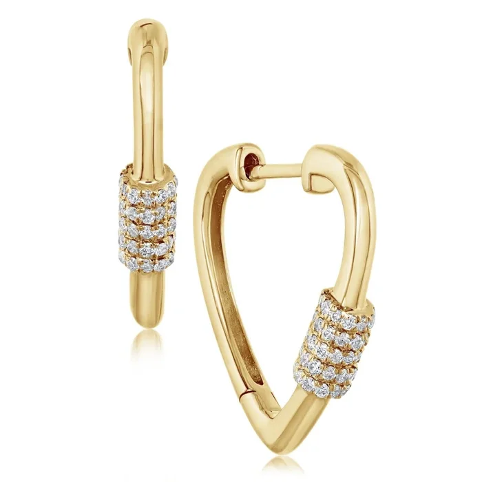 14K Gold Diamond Heart Shaped Hoop Earrings