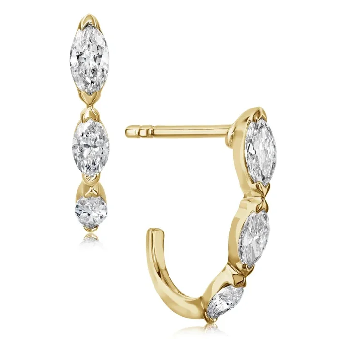 14K Gold Diamond Marquise Open Hoop Earrings