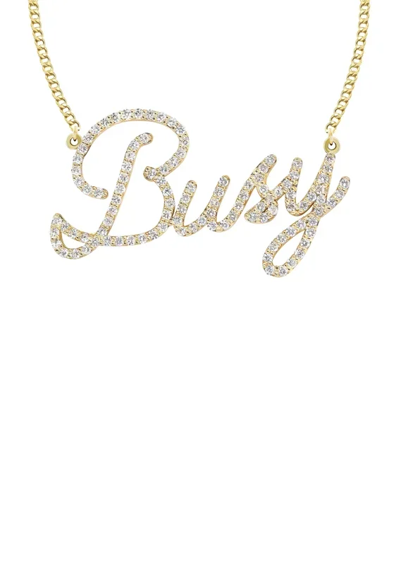 14K Gold Full Diamond Script Name Plate Necklace | Style #62