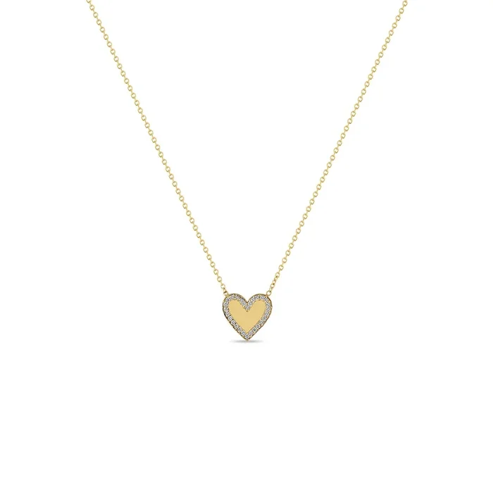 14k Gold Heart with Pavé Diamond Border Necklace