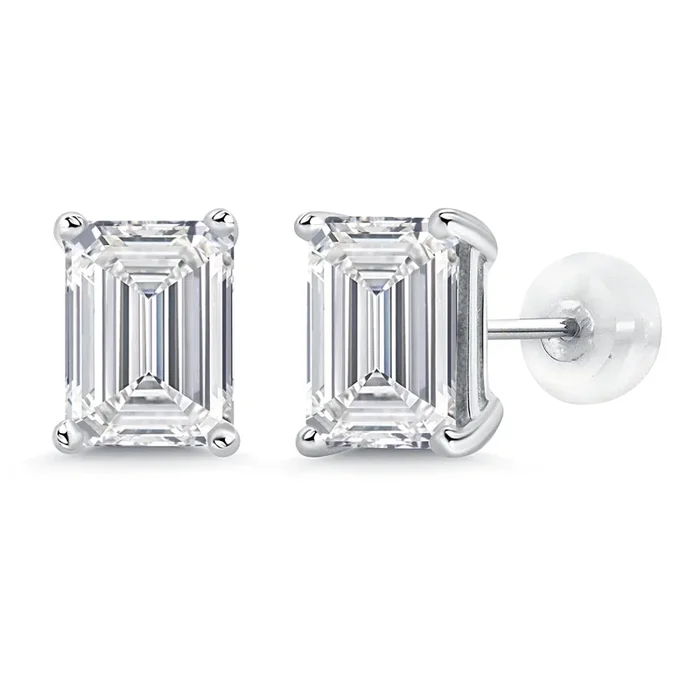 14K Gold IGI Certified Lab Grown Diamond Stud Earrings | 4.00 Cttw | Emerald Cut 8X6MM | F-G Color | VS Clarity | Gold Earrings For Women Men