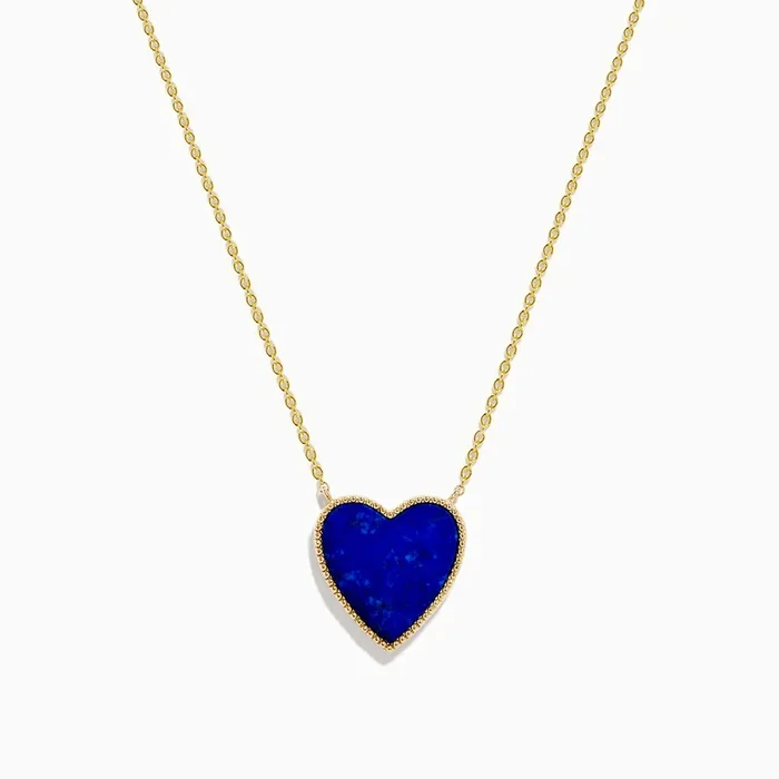 14K Gold Lapis Lazuli and Diamond Reversible Heart Necklace